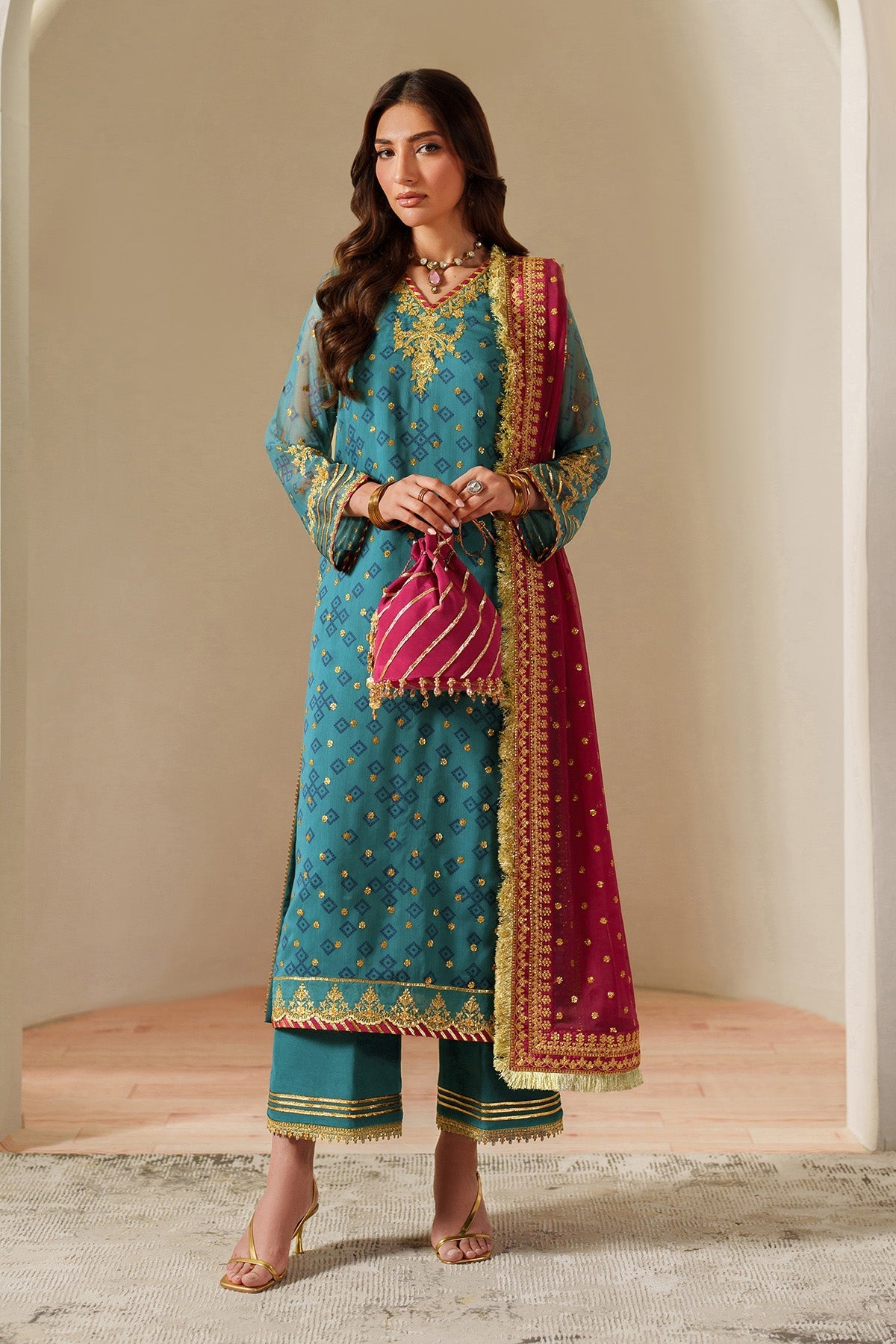 Alizeh Elaira Style — Mairaz Zinc & Maroon Three-Piece Suit