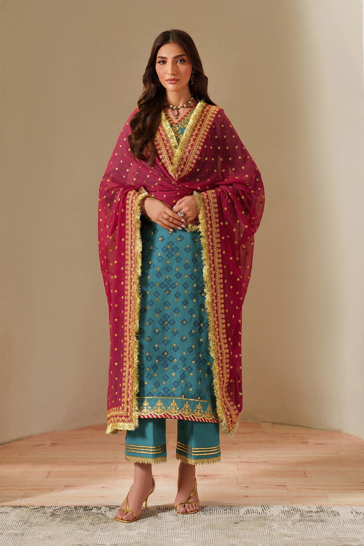Alizeh Elaira Style — Mairaz Zinc & Maroon Three-Piece Suit