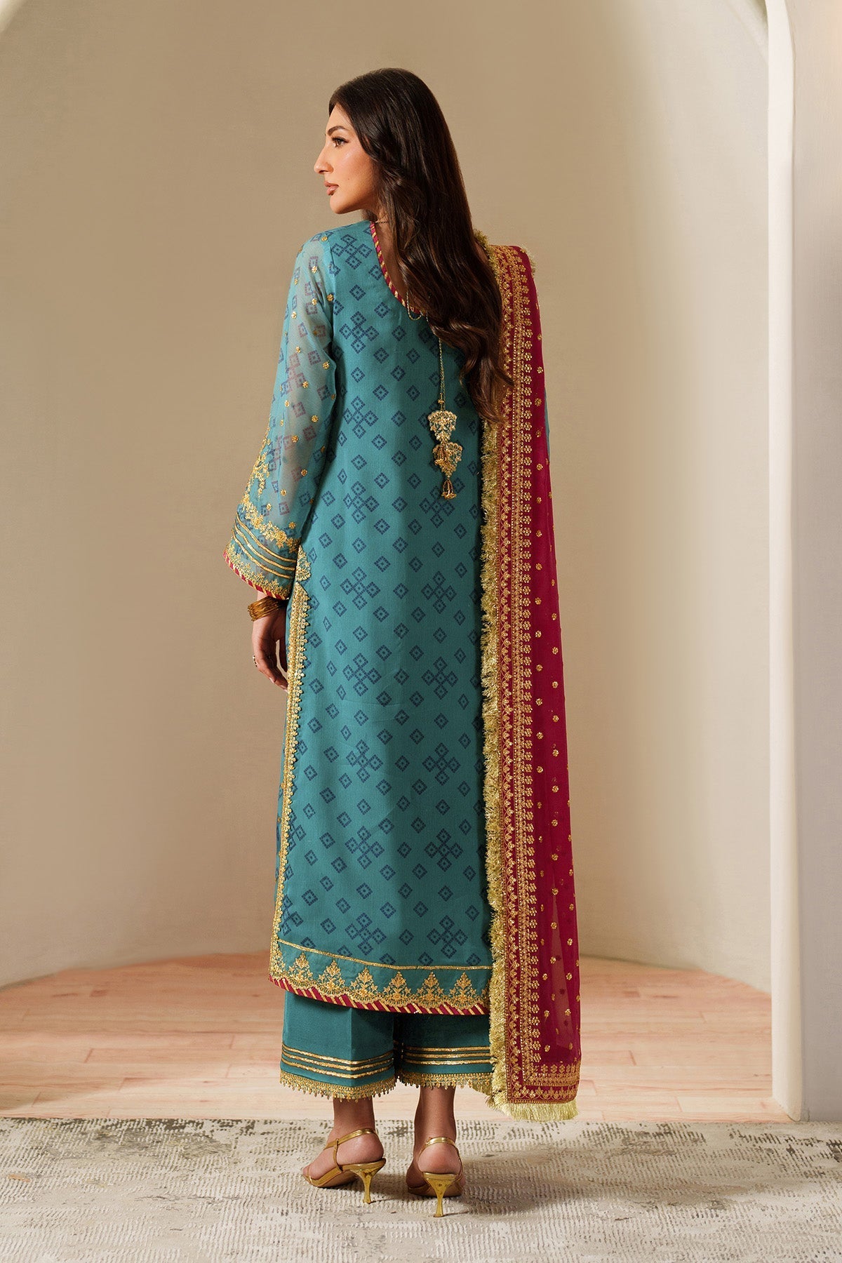 Alizeh Elaira Style — Mairaz Zinc & Maroon Three-Piece Suit