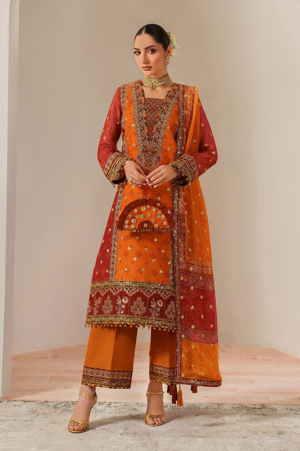 Alizeh AF-CH-2194-Zyne Style — Mairaz Deep Orange Three-Piece Suit
