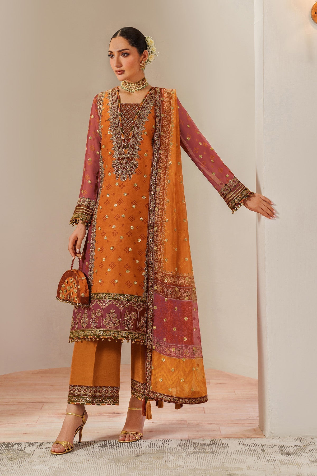 Alizeh AF-CH-2194-Zyne Style — Mairaz Deep Orange Three-Piece Suit