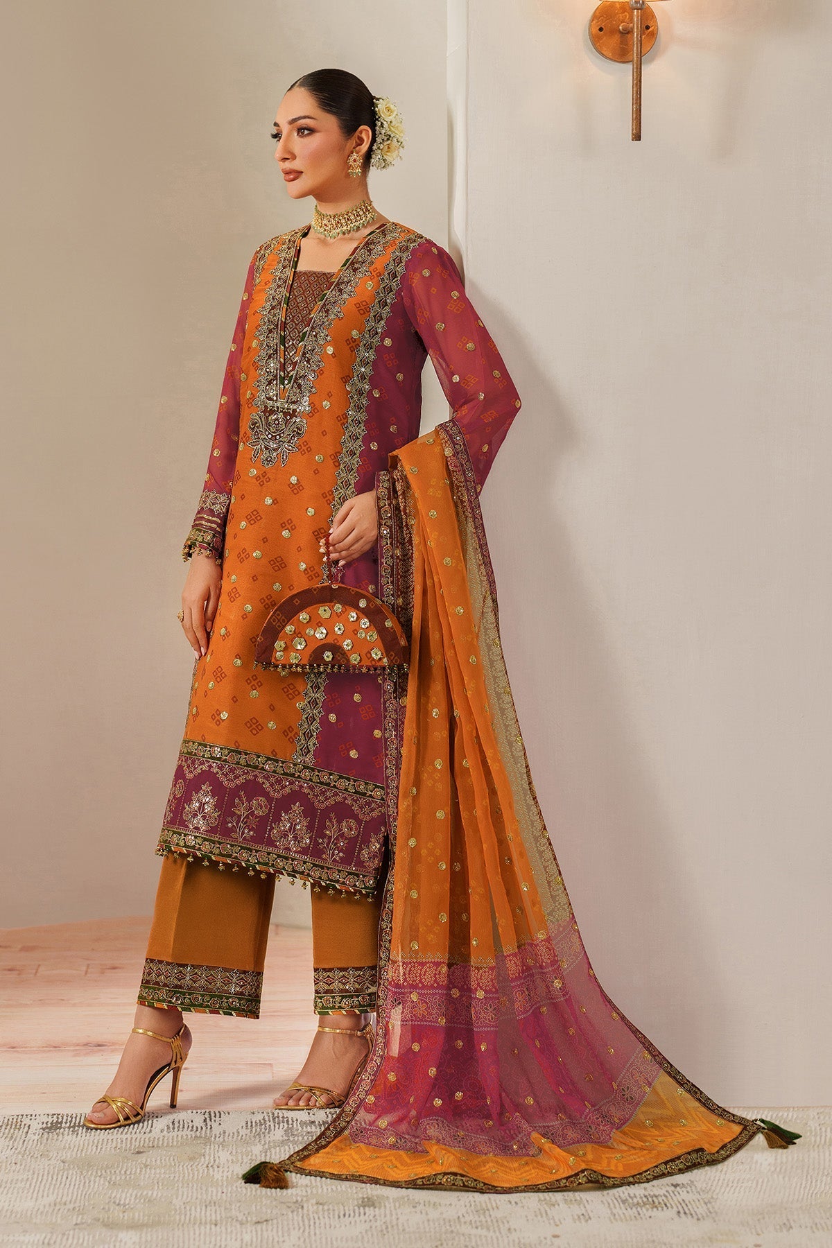 Alizeh AF-CH-2194-Zyne Style — Mairaz Deep Orange Three-Piece Suit