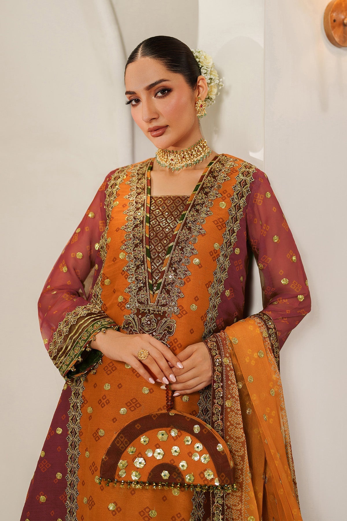 Alizeh AF-CH-2194-Zyne Style — Mairaz Deep Orange Three-Piece Suit