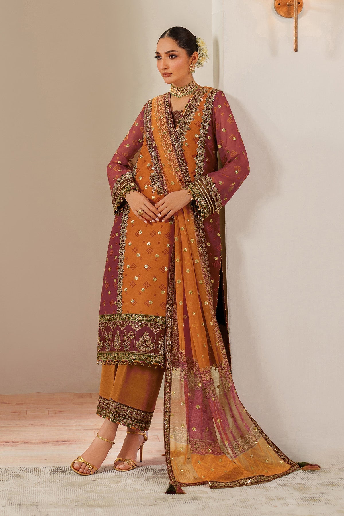 Alizeh AF-CH-2194-Zyne Style — Mairaz Deep Orange Three-Piece Suit