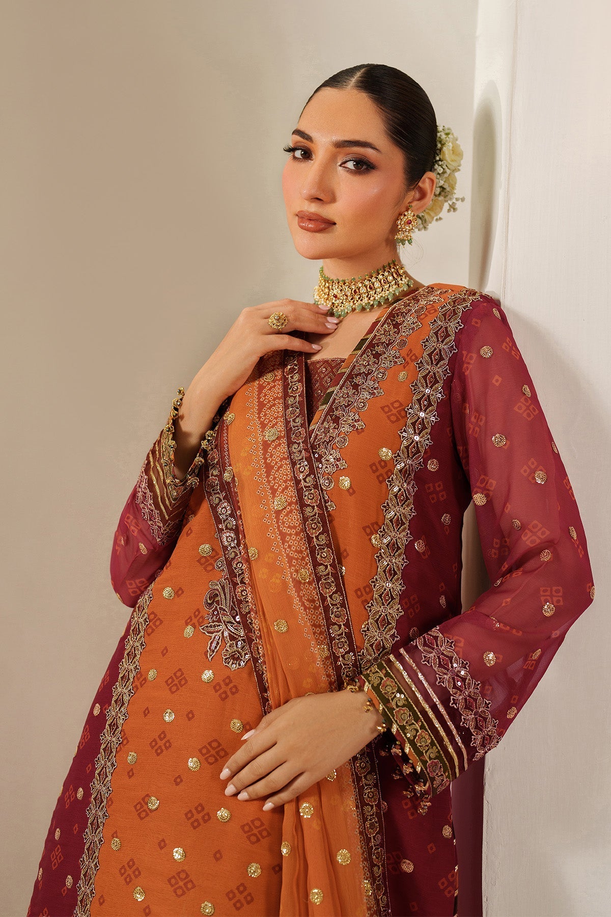 Alizeh AF-CH-2194-Zyne Style — Mairaz Deep Orange Three-Piece Suit
