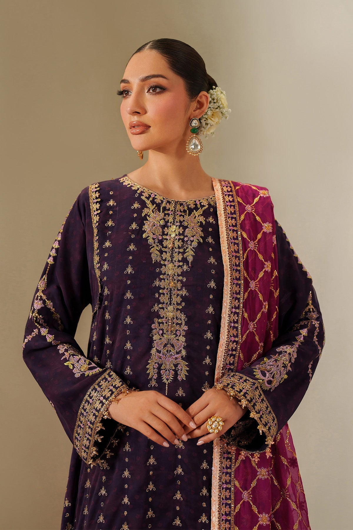 Alizeh Reya Style — Mairaz Plum & Pink Three-Piece Suit