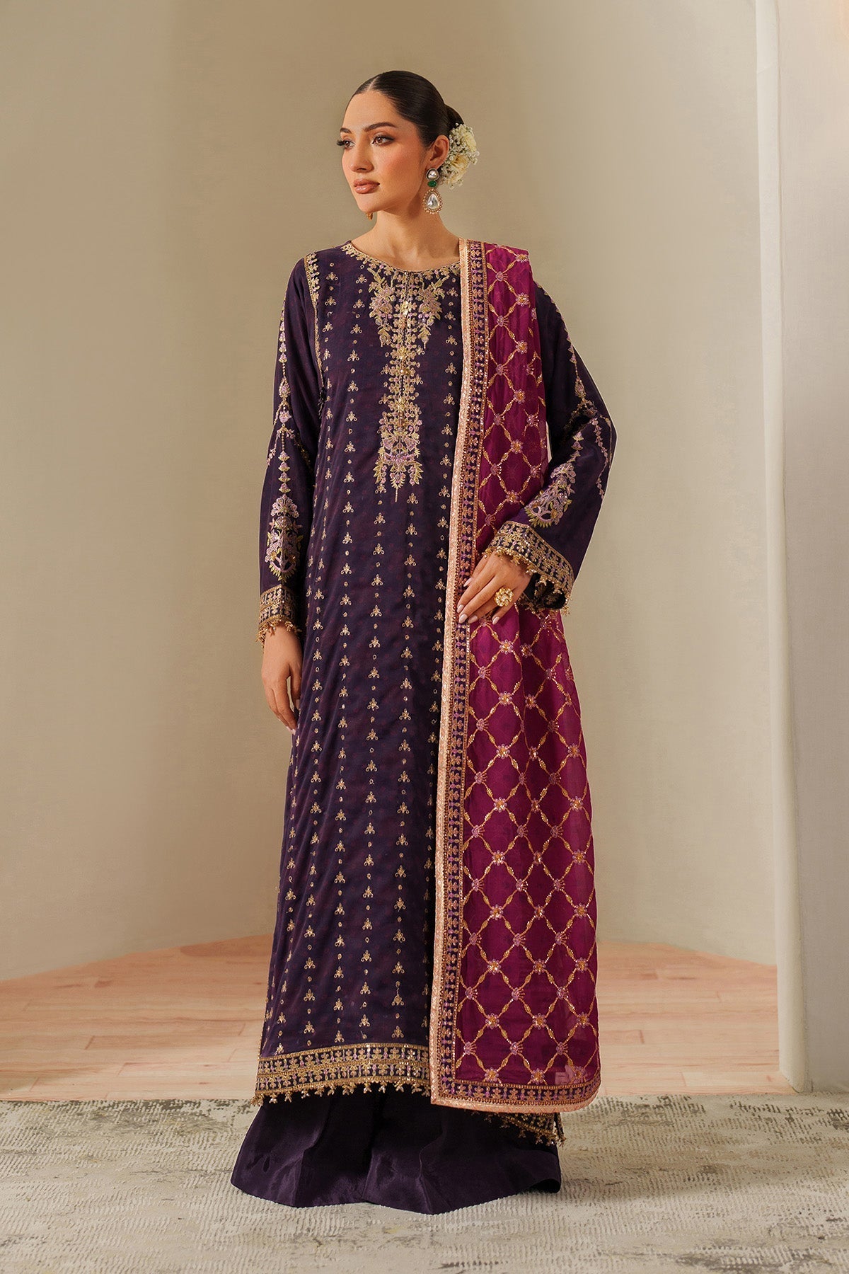 Alizeh Reya Style — Mairaz Plum & Pink Three-Piece Suit