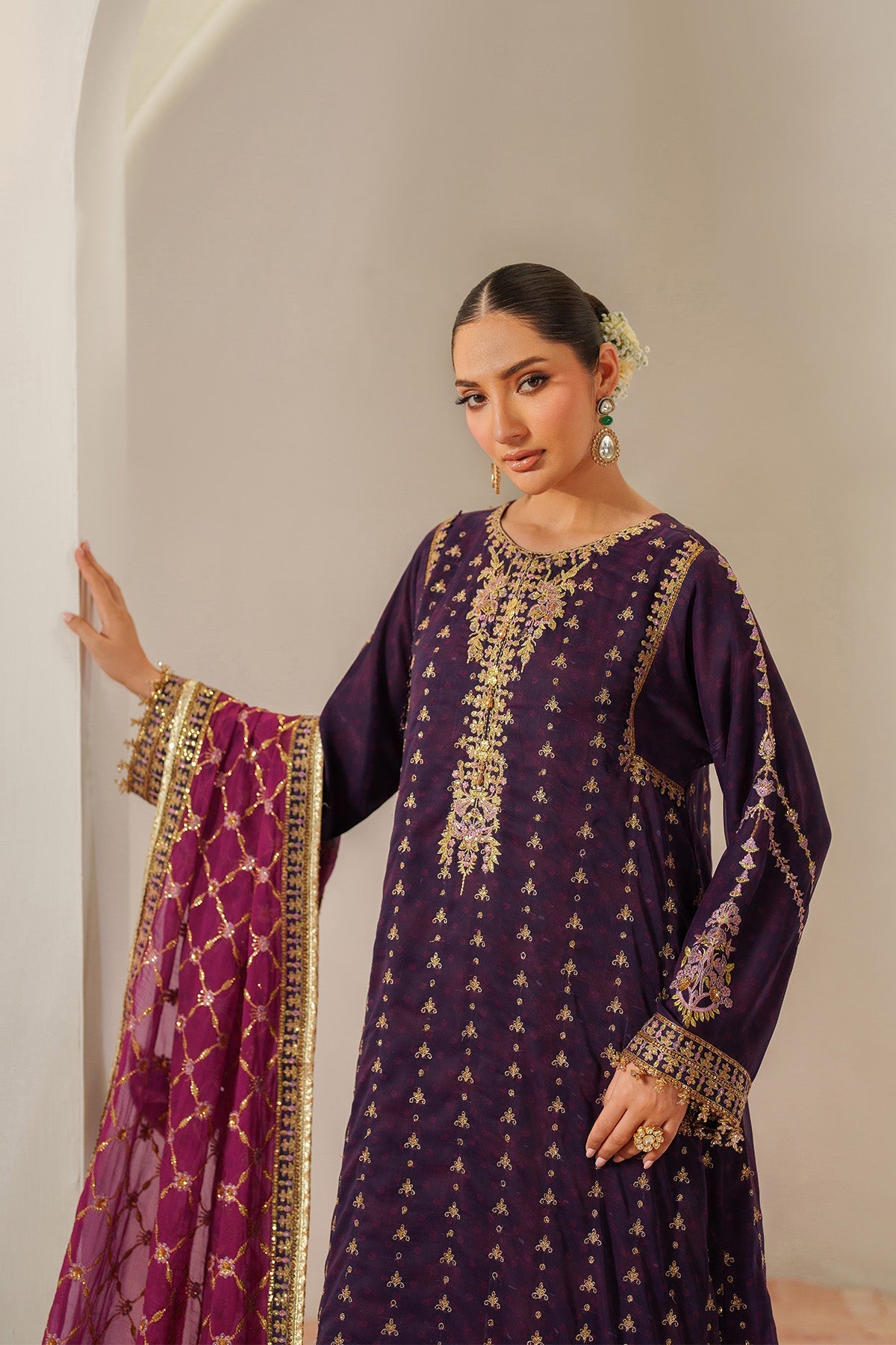 Alizeh Reya Style — Mairaz Plum & Pink Three-Piece Suit