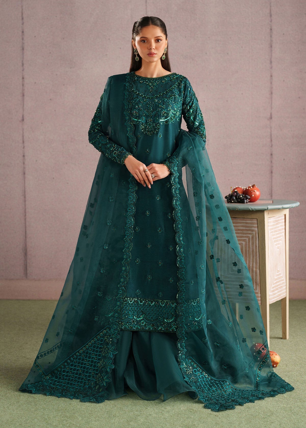 Rameen Style — Mairaz Bottle Green Sharara