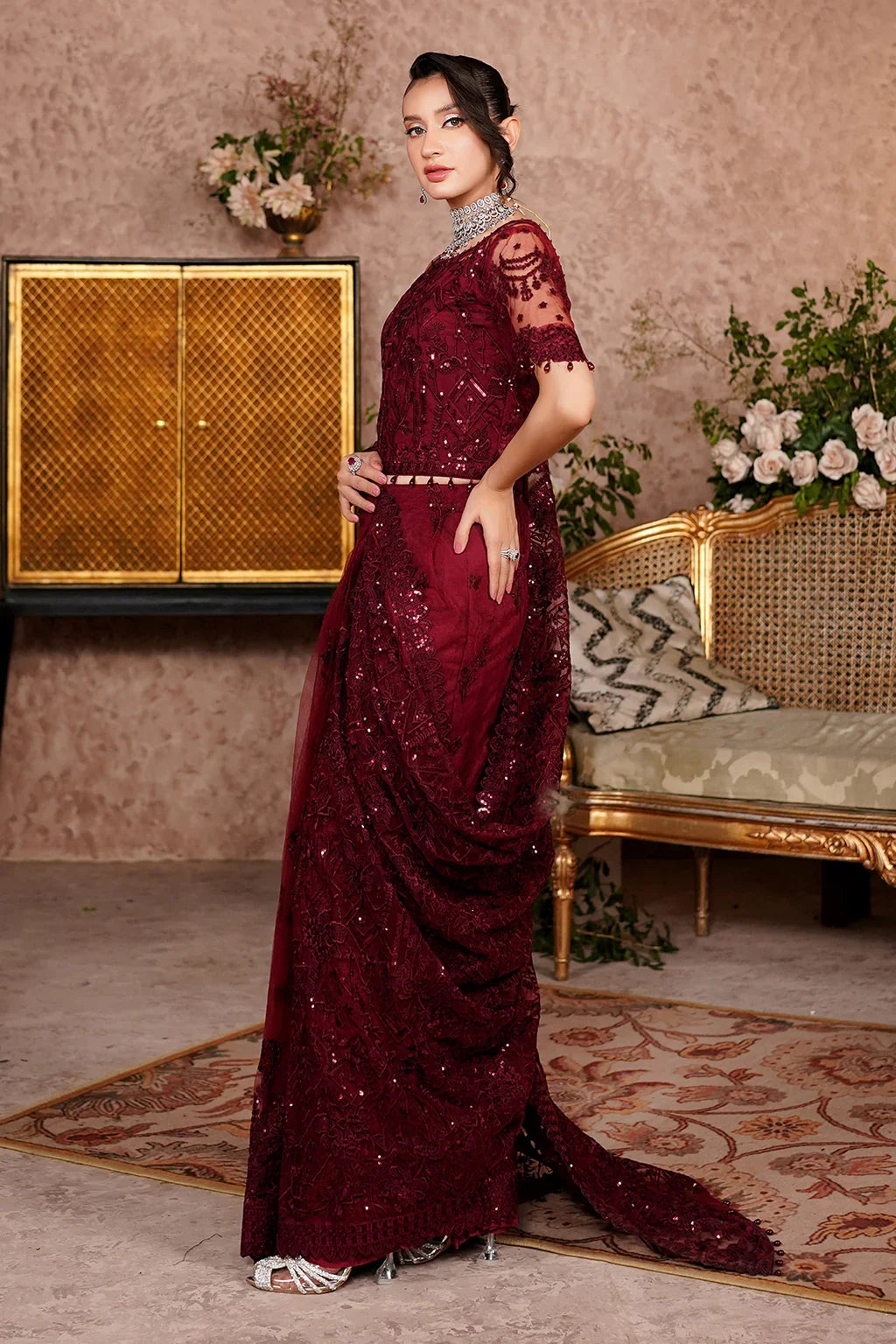 Maryams Ariella ARZ-8001 Style — Mairaz Maroon Three-Piece Suit