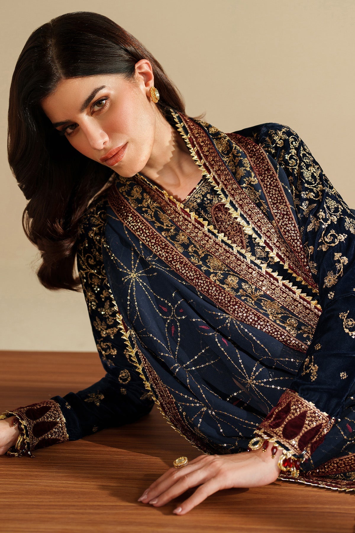 Jazmin VVF D-7 style — Mairaz embroidered velvet three-piece suit reference, view 2 of 11
