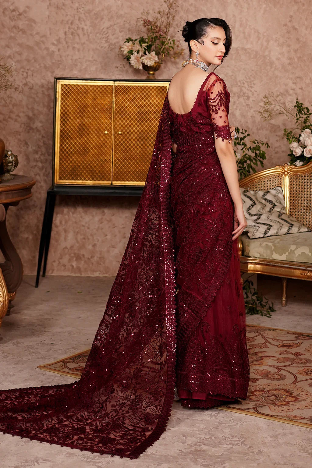 Maryams Ariella ARZ-8001 Style — Mairaz Maroon Three-Piece Suit