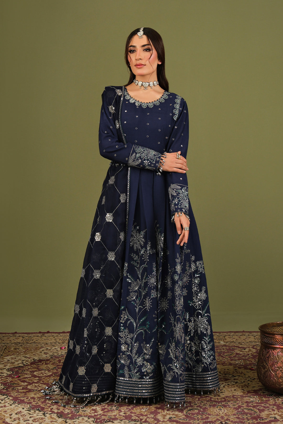 Alizeh AF-RS-11-Abaan Style — Mairaz Navy Blue Three-Piece Suit