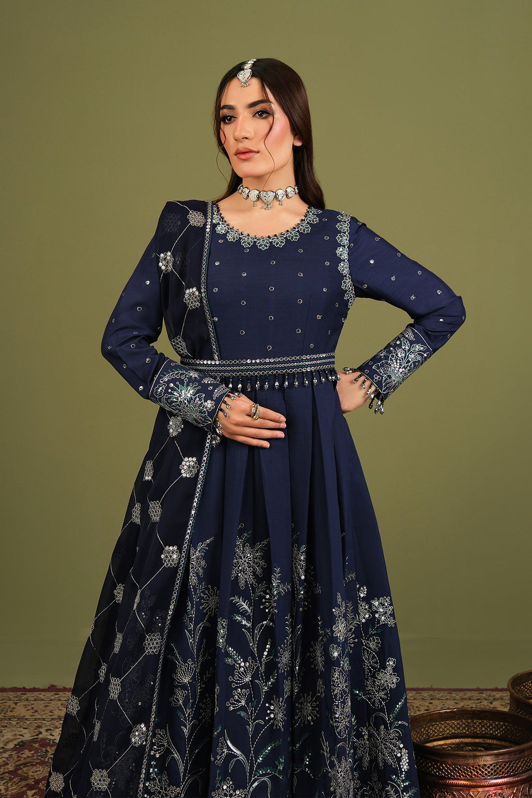 Alizeh AF-RS-11-Abaan Style — Mairaz Navy Blue Three-Piece Suit