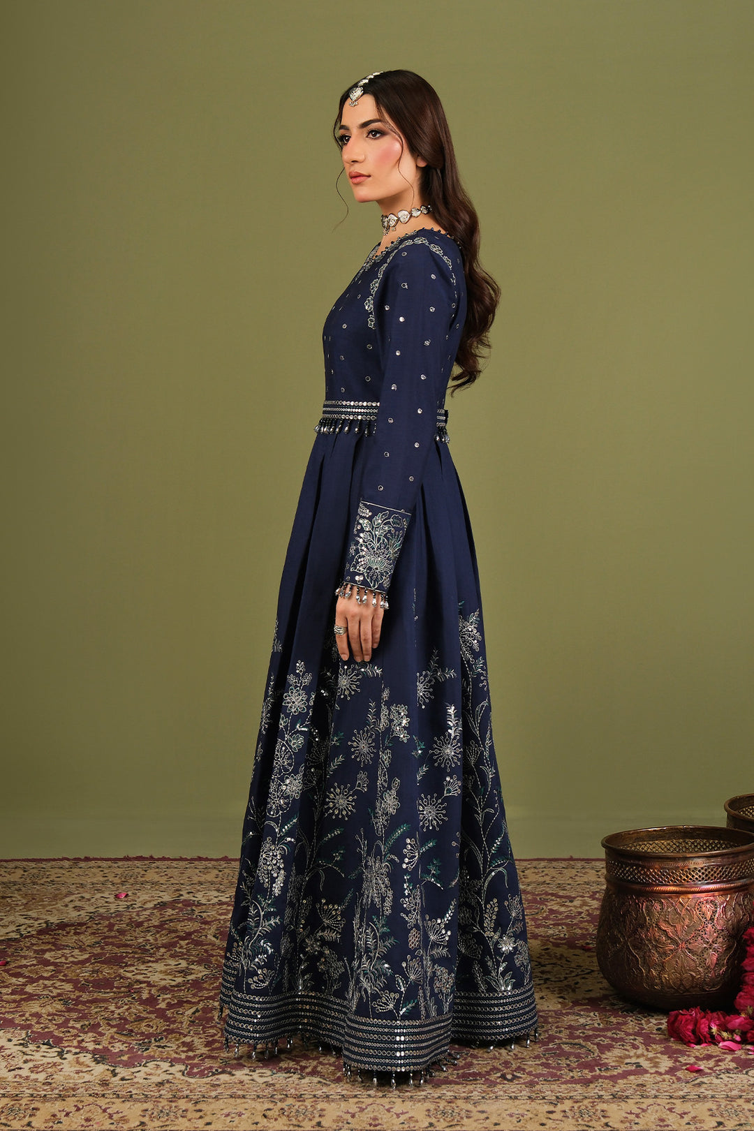 Alizeh AF-RS-11-Abaan Style — Mairaz Navy Blue Three-Piece Suit