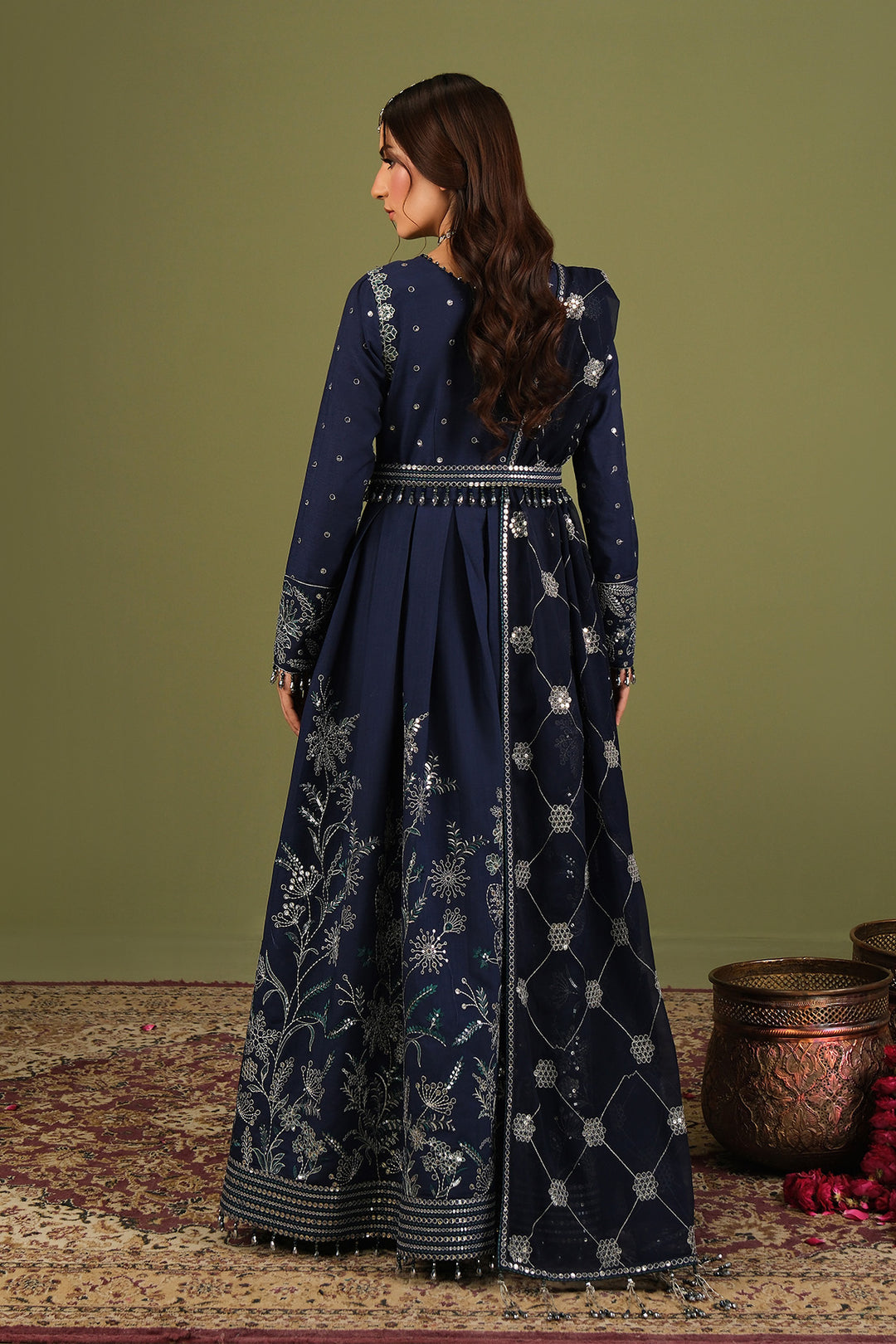 Alizeh AF-RS-11-Abaan Style — Mairaz Navy Blue Three-Piece Suit