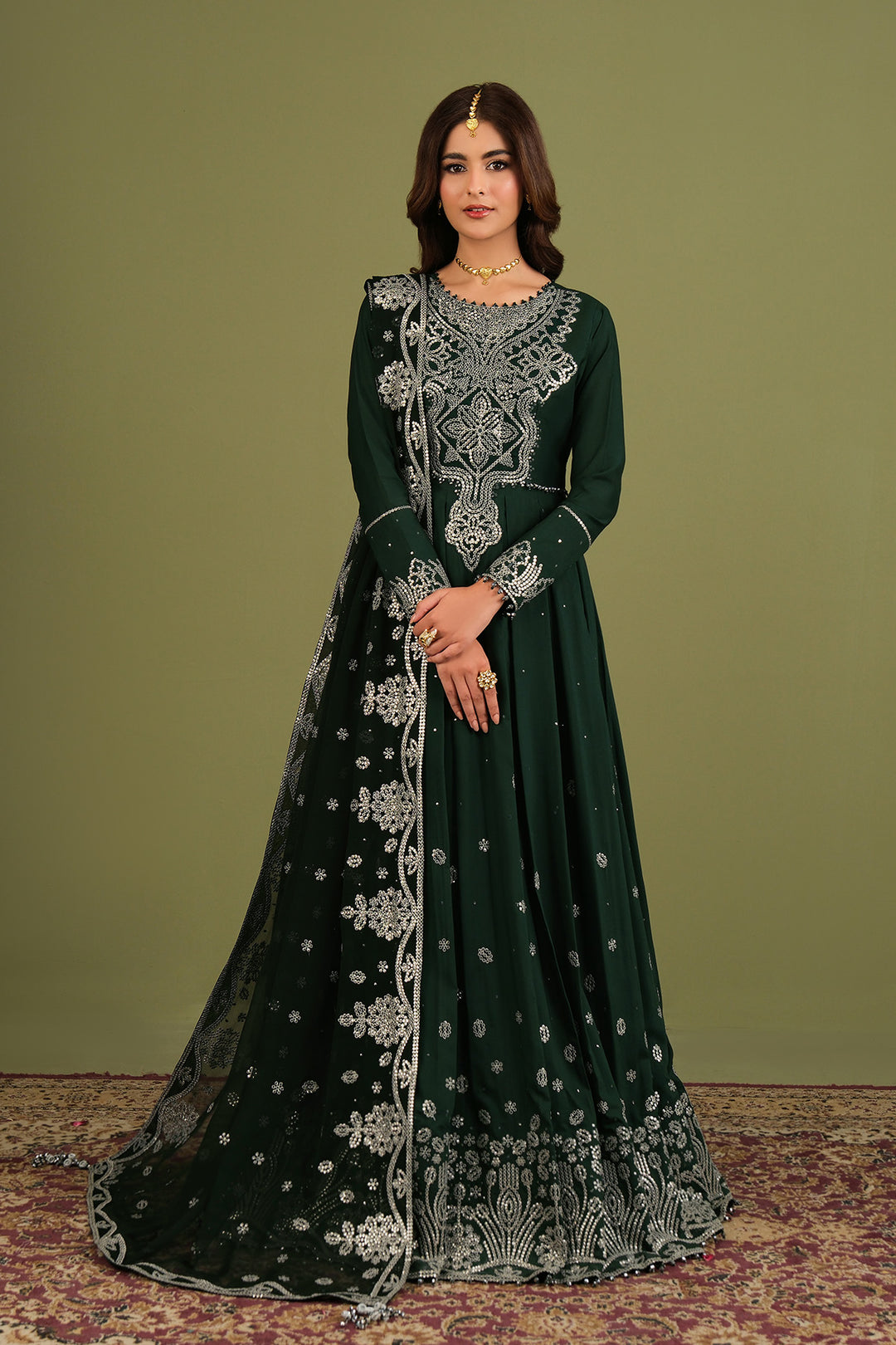 Alizeh AF-RS-14-Alice Style — Mairaz Bottle Green Three-Piece Suit