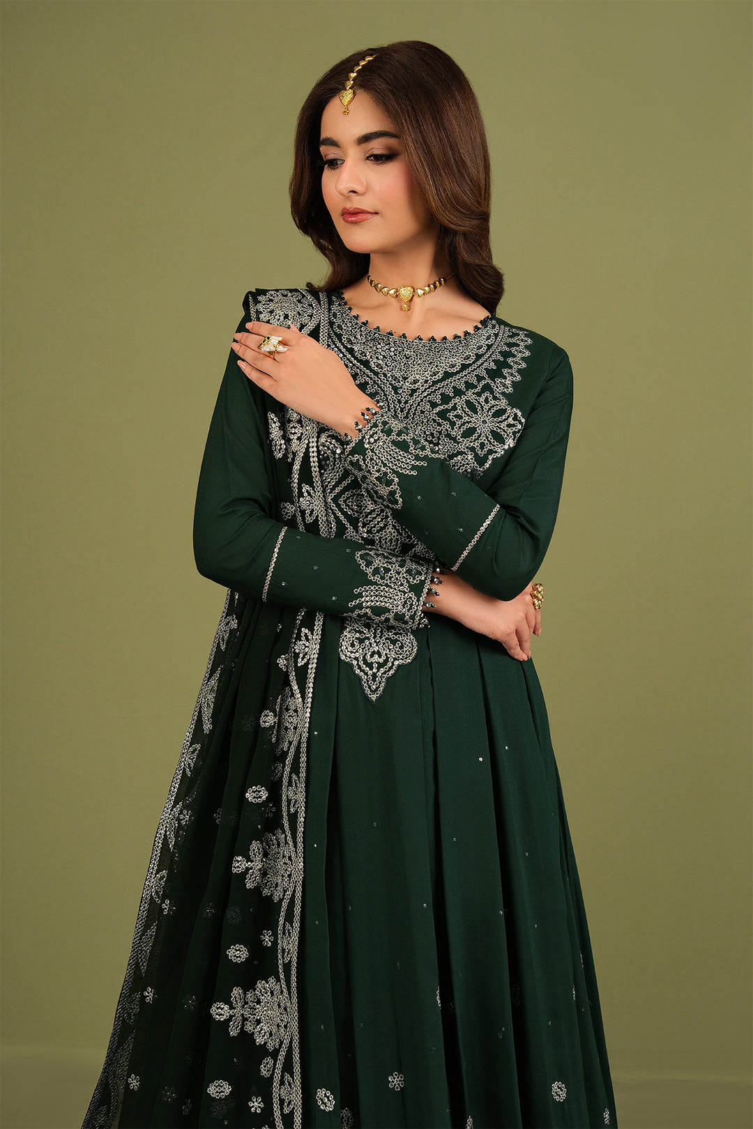 Alizeh AF-RS-14-Alice Style — Mairaz Bottle Green Three-Piece Suit