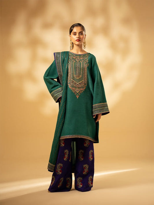 Fozia Khalid Emerald Craftsmanship Style — Mairaz Green Three-Piece Suit