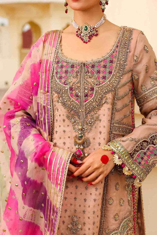 Maria B Zeenat-un-Nisa Style — Mairaz Peachy Pink Three-Piece Suit