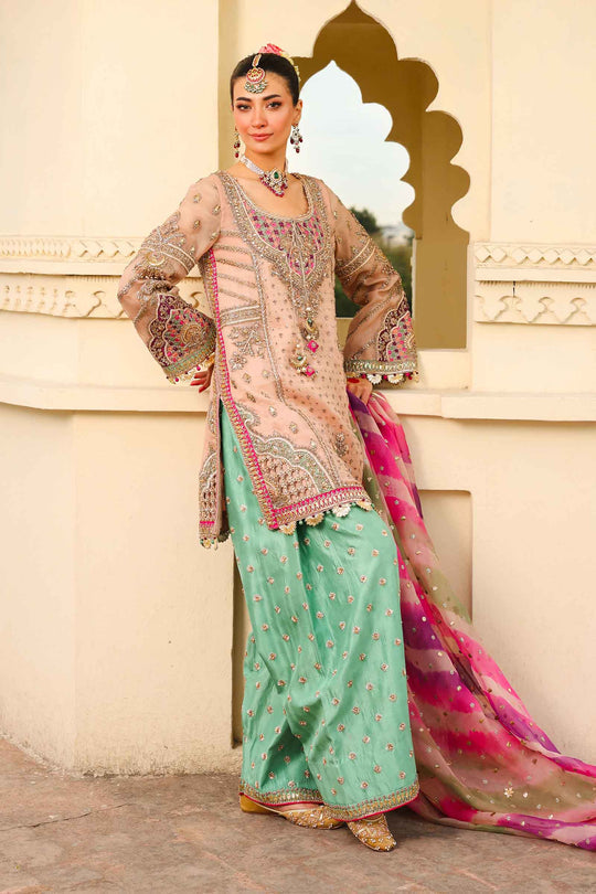 Maria B Zeenat-un-Nisa Style — Mairaz Peachy Pink Three-Piece Suit