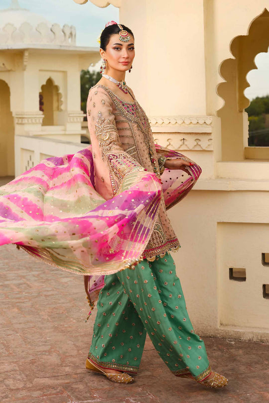 Maria B Zeenat-un-Nisa Style — Mairaz Peachy Pink Three-Piece Suit