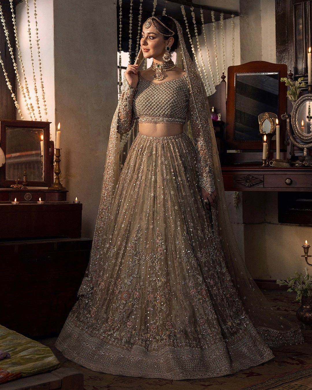 Faiza Saqlain Mah style — Mairaz Beige Lehenga reference, view 1 of 5