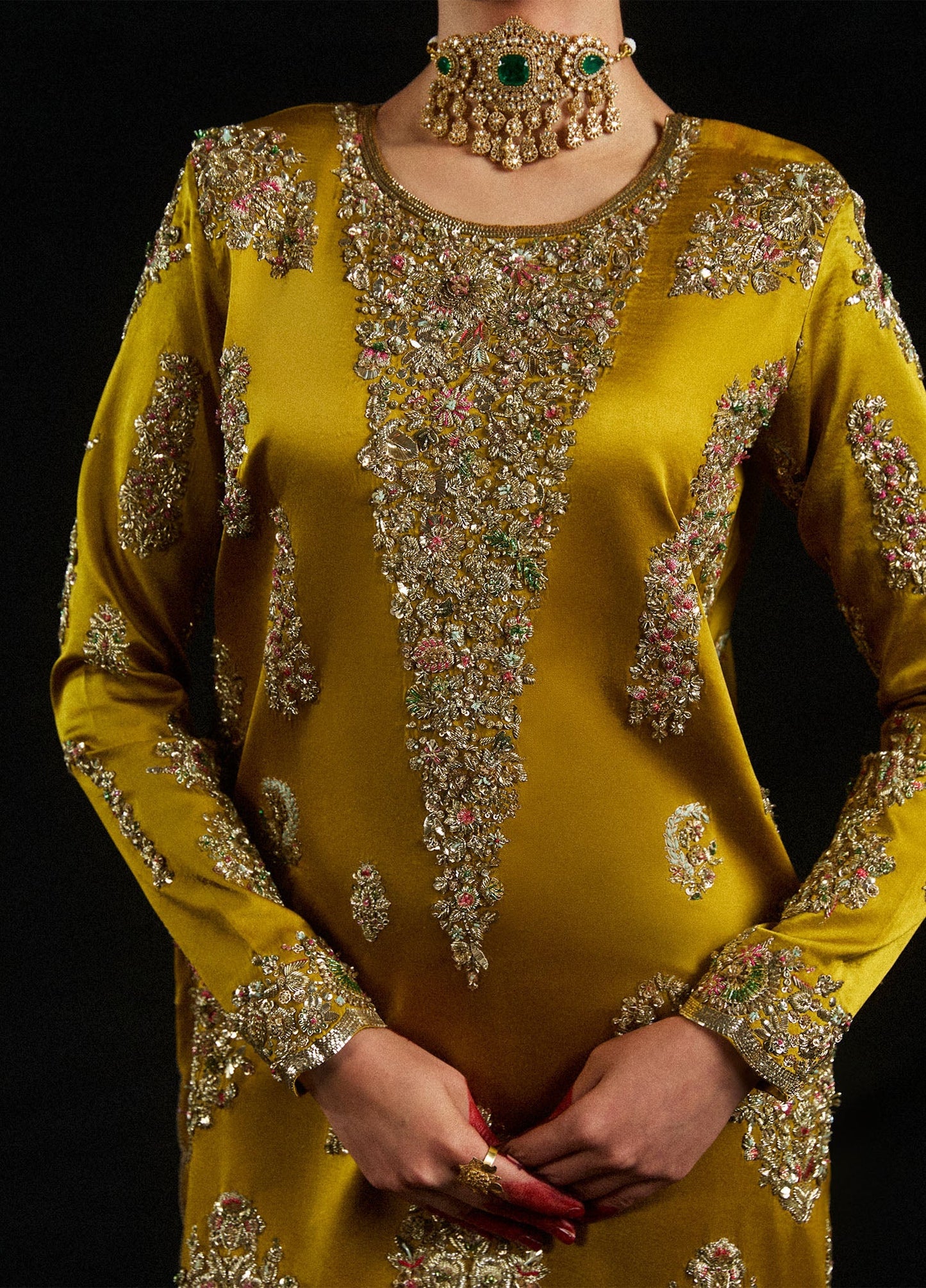 Hussain Rehar Sandali Style — Mairaz Mustard Formal Ensemble
