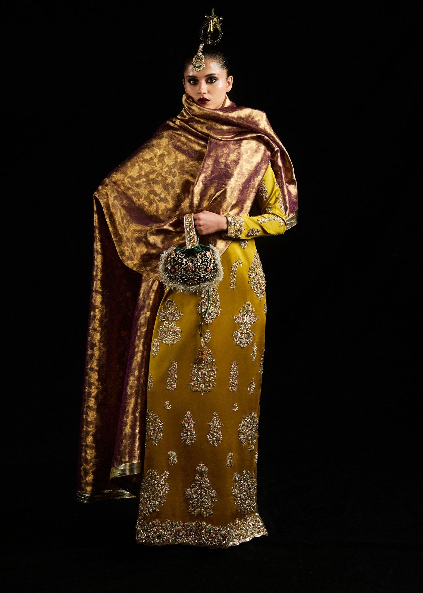 Hussain Rehar Sandali Style — Mairaz Mustard Formal Ensemble