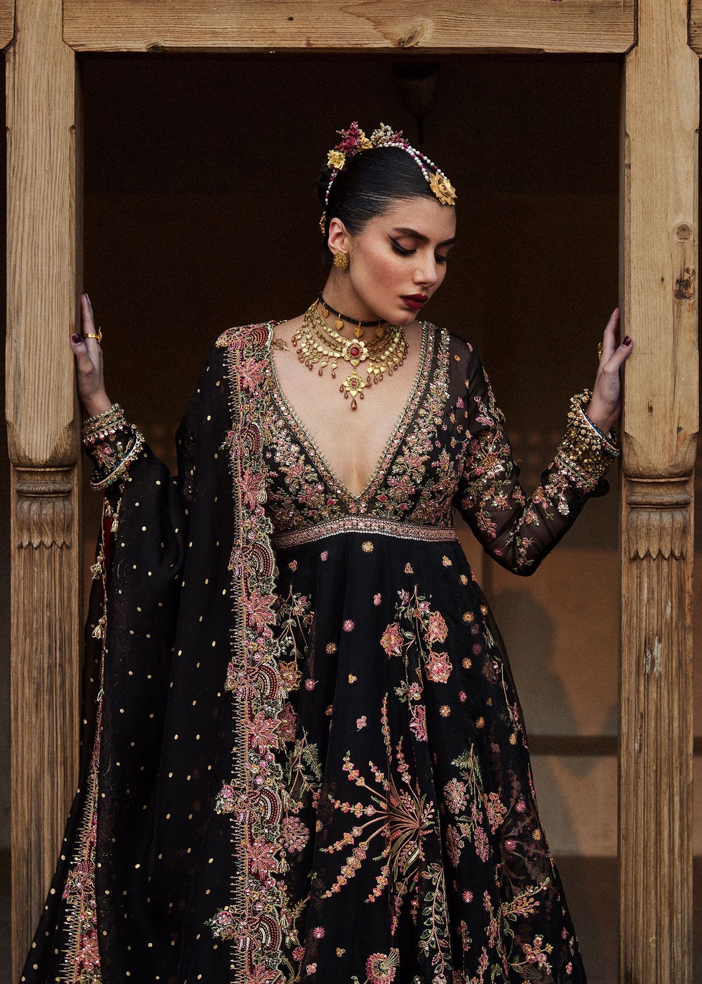 Hussain Rehar Pathaar Style — Mairaz Black Wedding Maxi