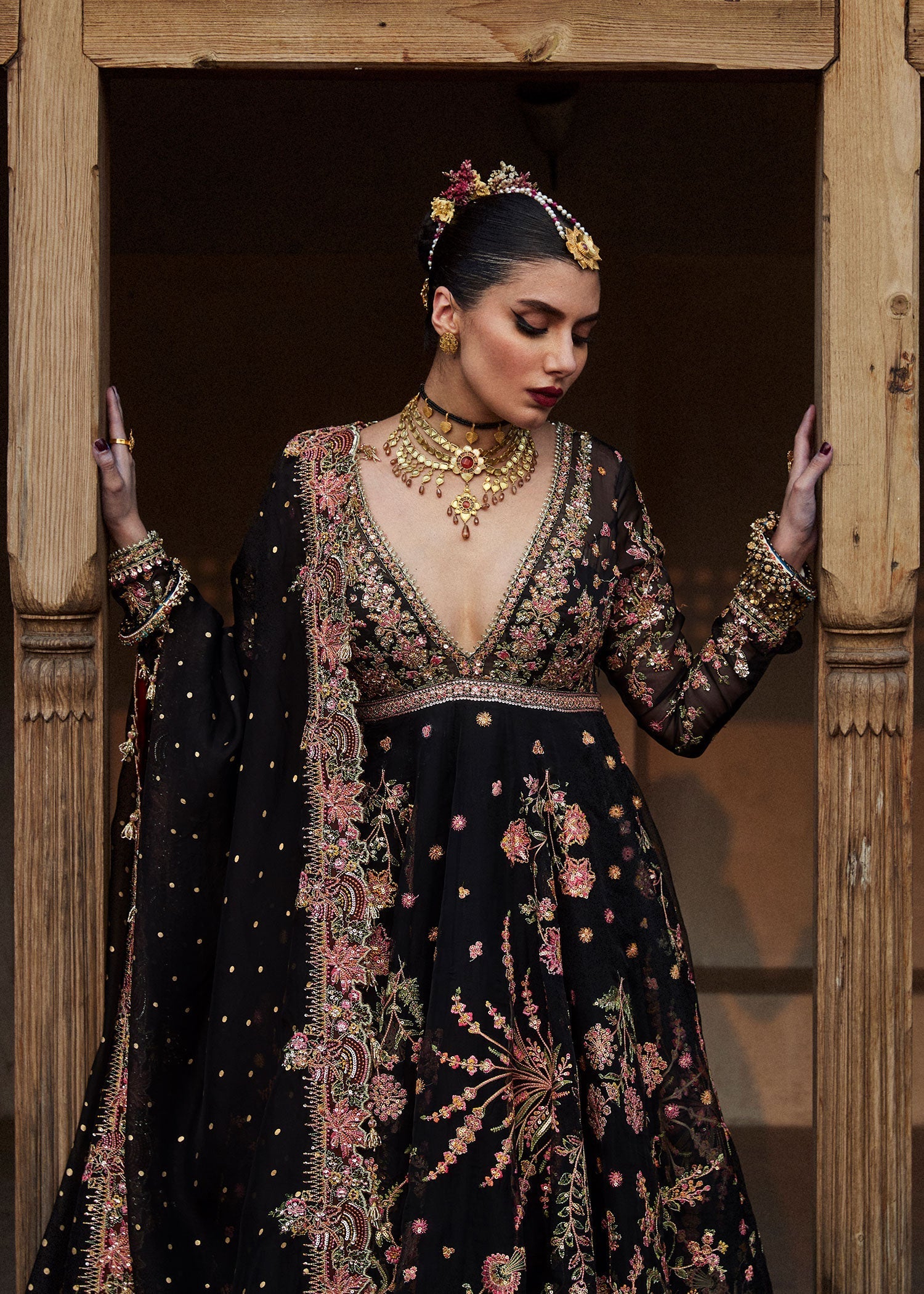 Hussain Rehar Pathaar Style — Mairaz Black Wedding Maxi
