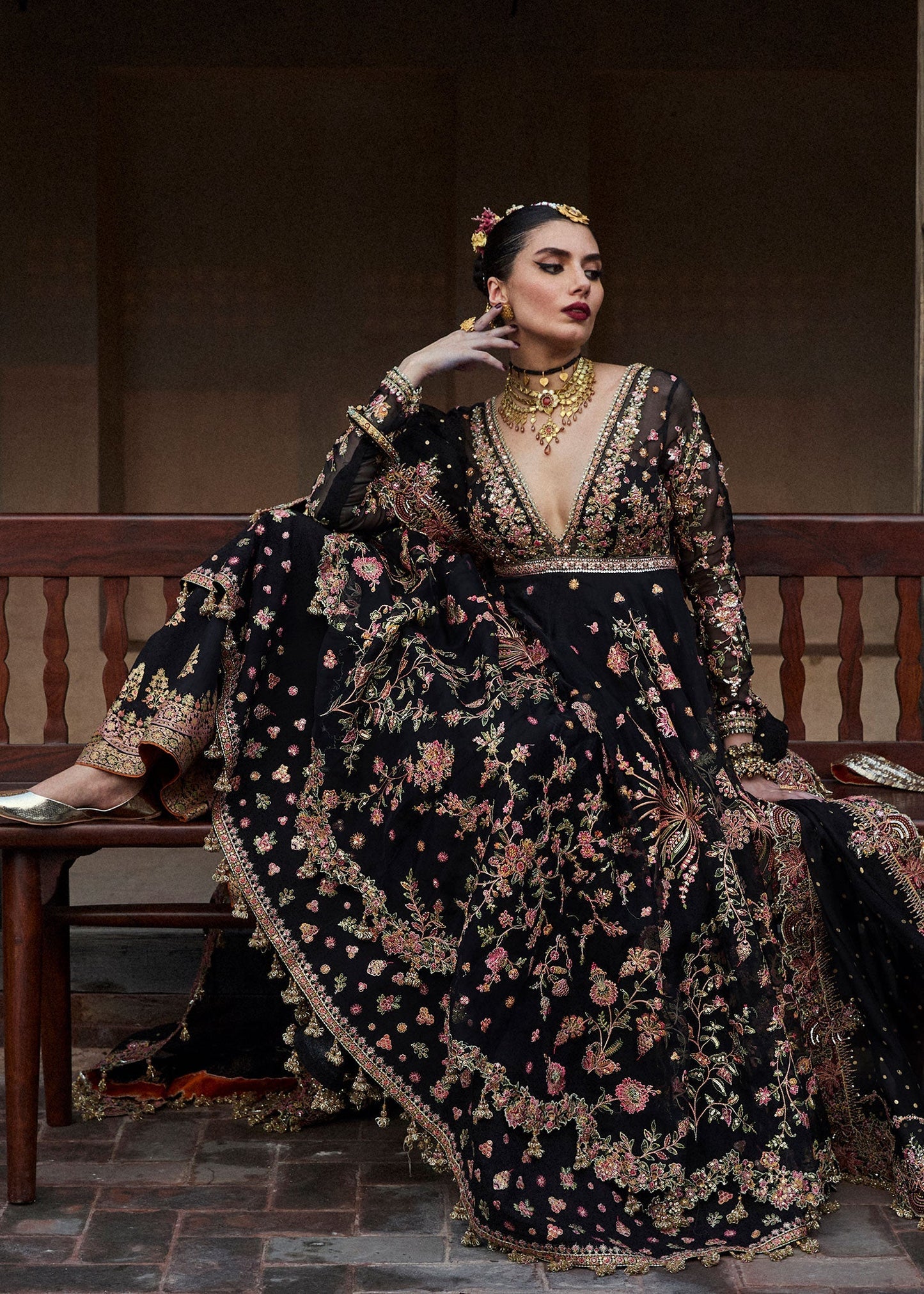 Hussain Rehar Pathaar Style — Mairaz Black Wedding Maxi