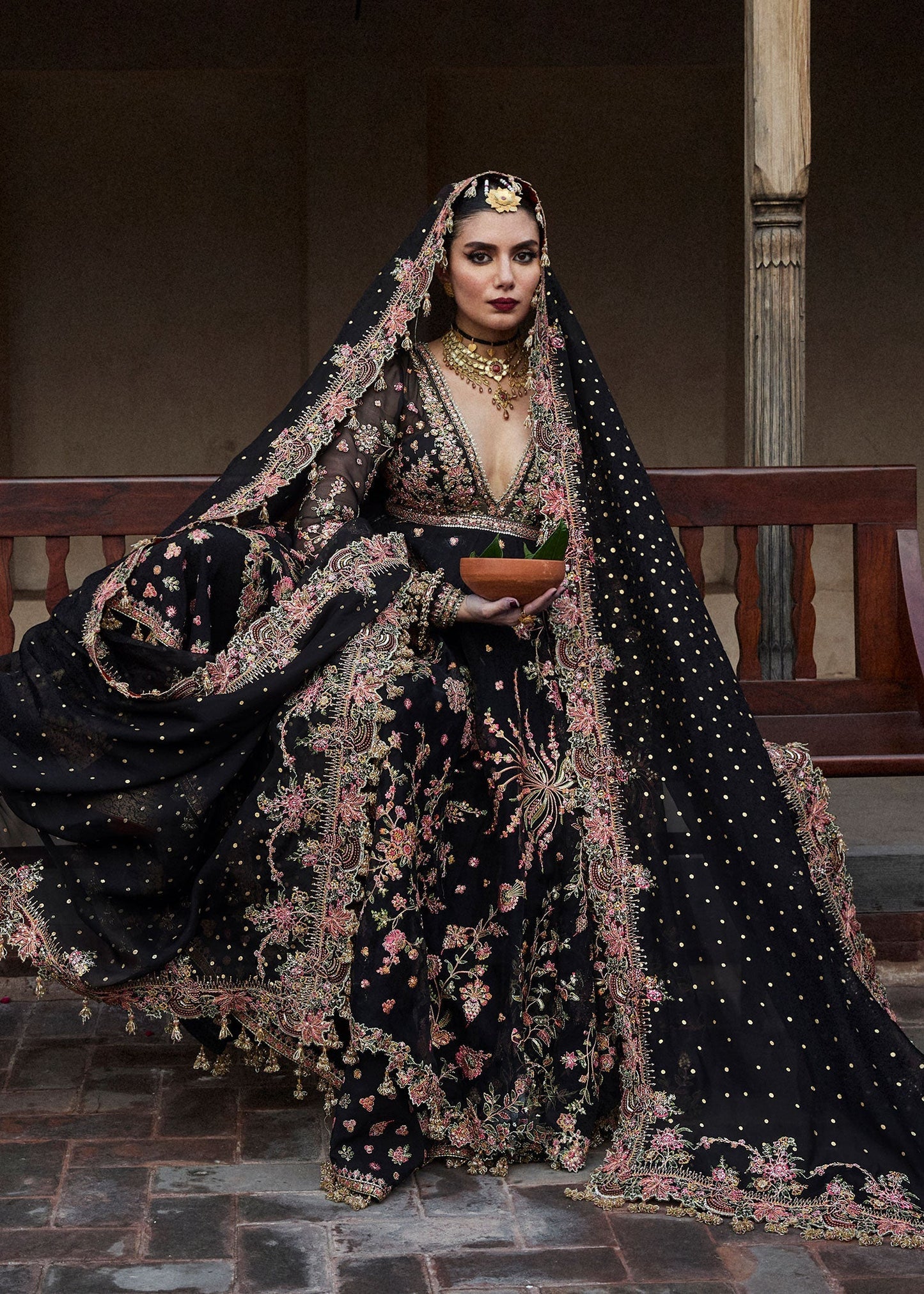 Hussain Rehar Pathaar Style — Mairaz Black Wedding Maxi