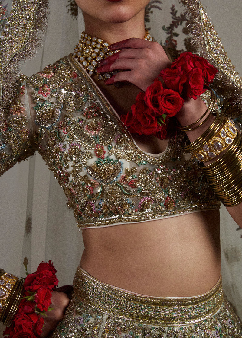 Hussain Rehar Sawara Style by Mairaz, complete ivory ensemble view 10
