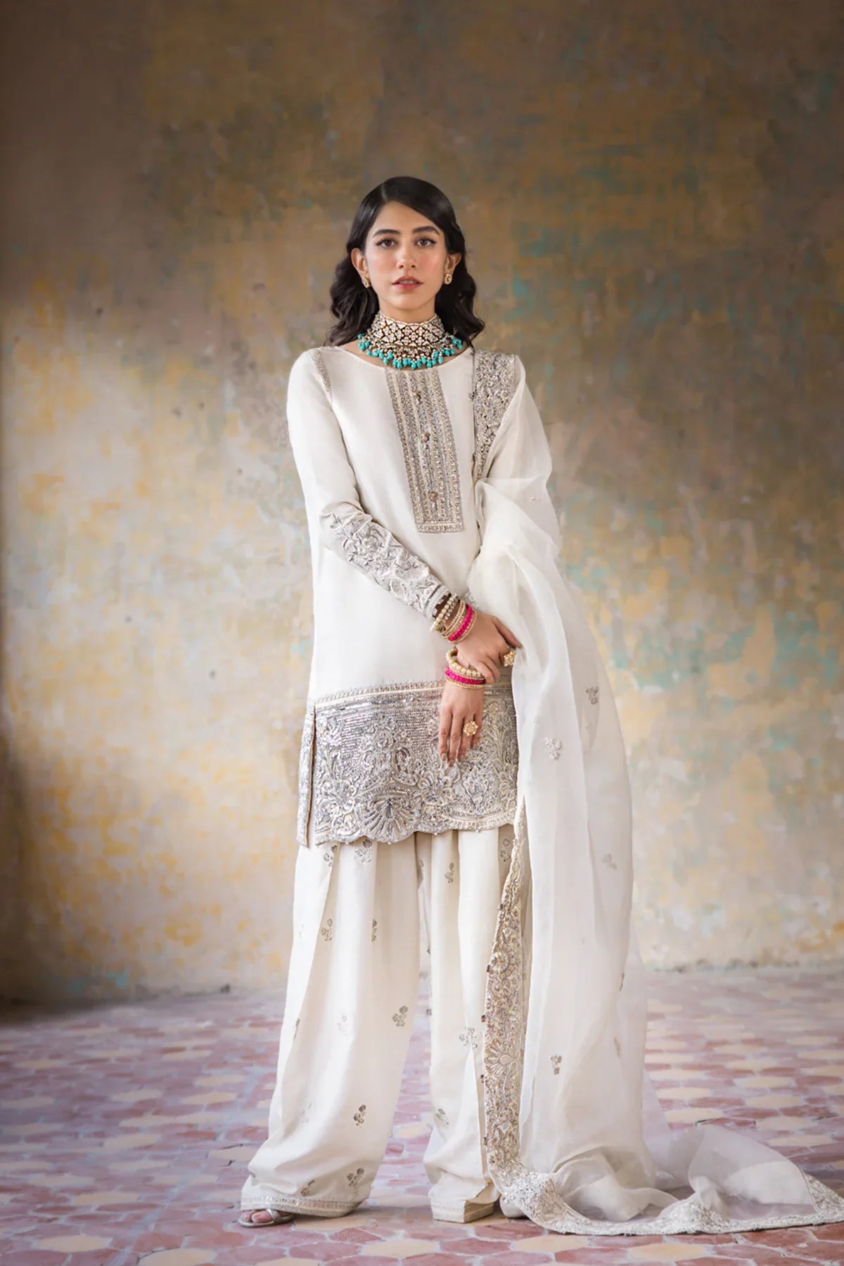 Erum Khan Hoorain Style — Mairaz White Three-Piece Suit