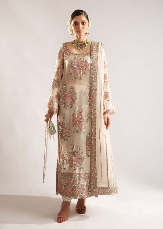 Hussain Rehar Euru Style by Mairaz, ivory organza formal outfit, product view 1 of 14