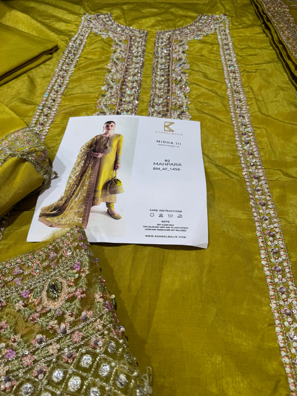 Hussain Rehar Mahpara Style — Mairaz Yellow Three-Piece Suit