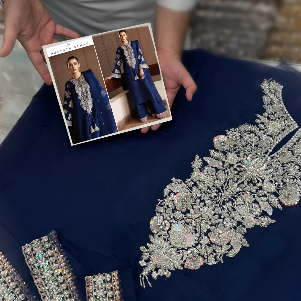 Hussain Rehar – Saxe Style, embroidered panel with design reference
