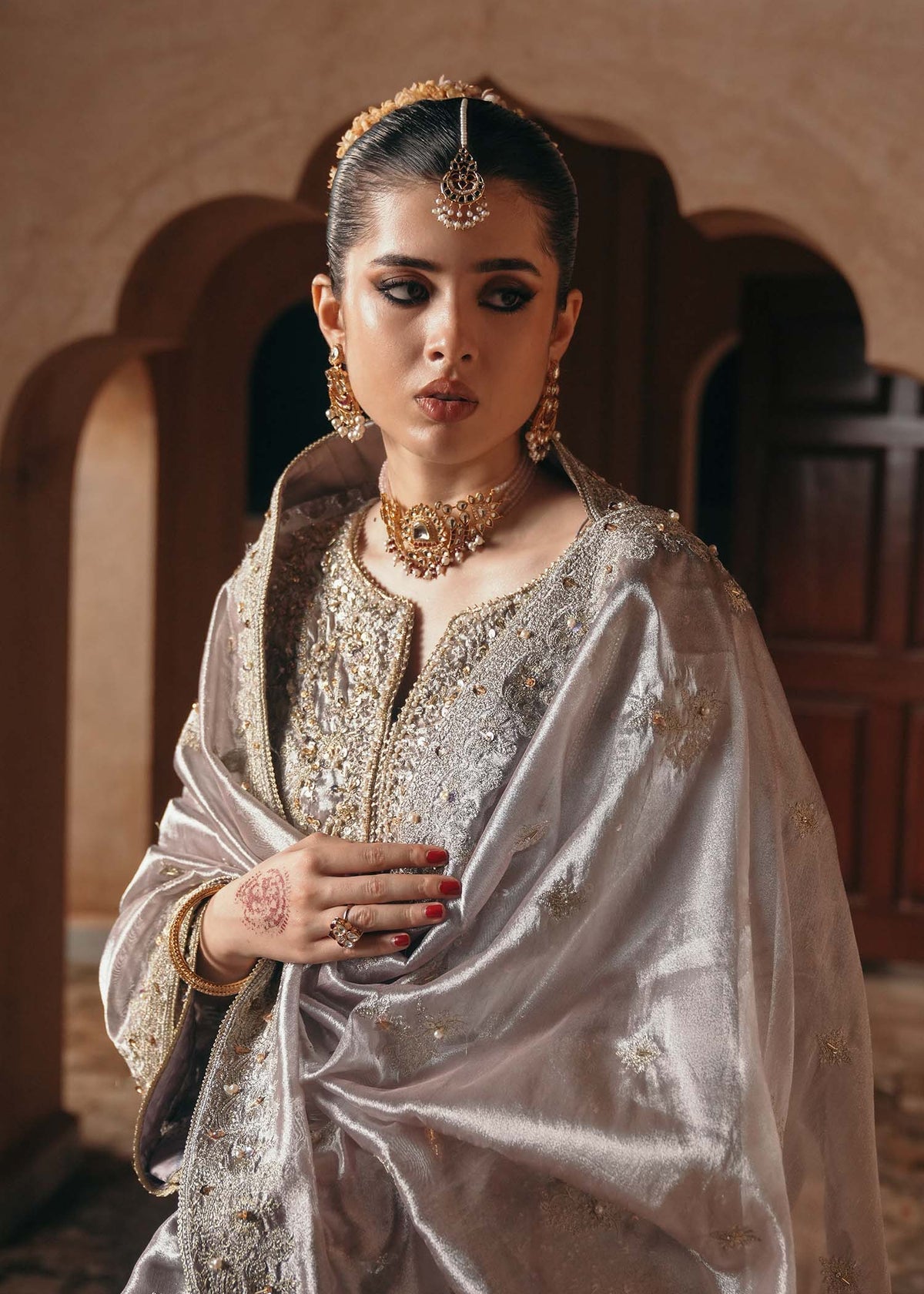 Kanwal Malik Gulnaar Style — Mairaz Silver Mauve Three-Piece Suit