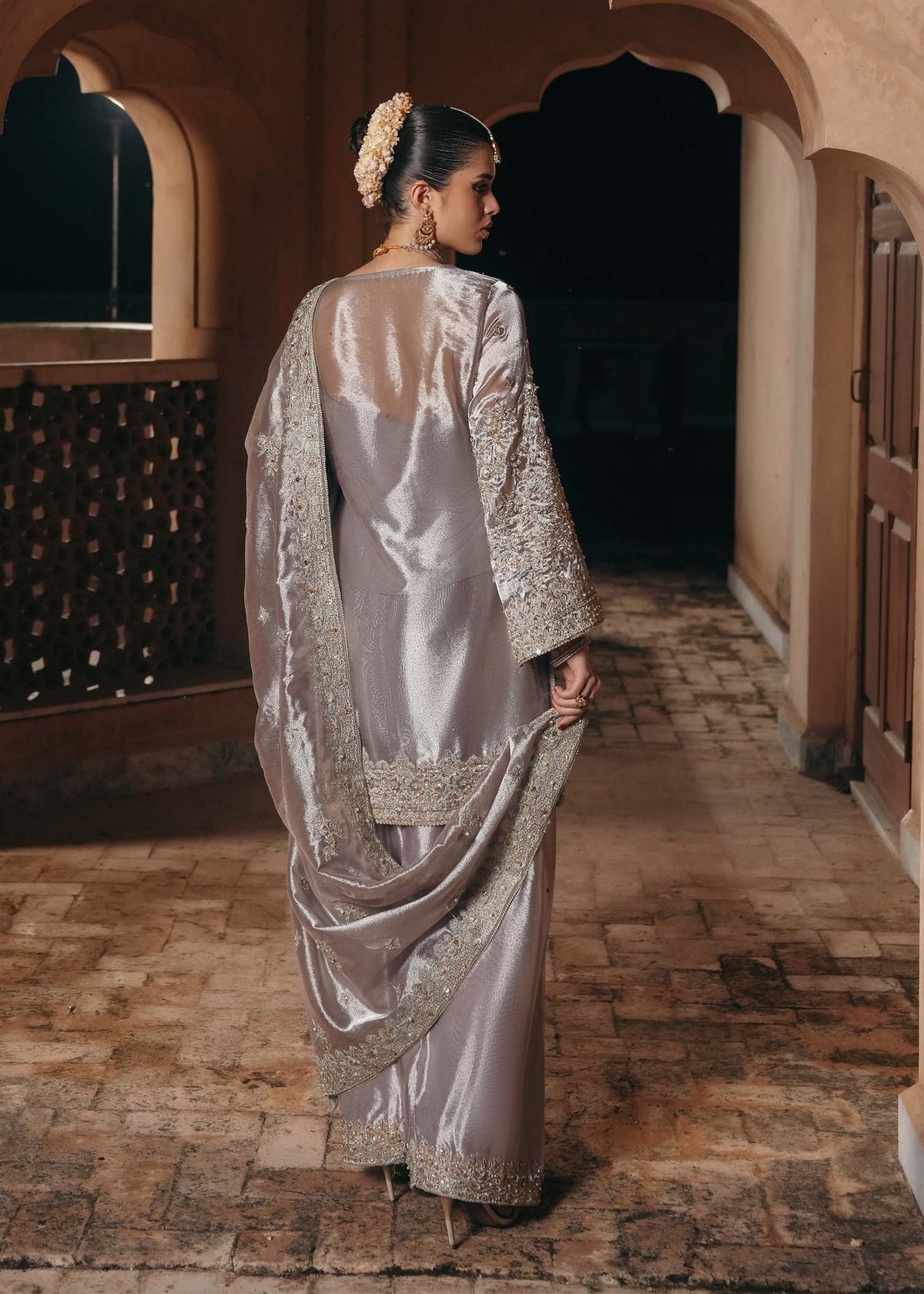 Kanwal Malik Gulnaar Style — Mairaz Silver Mauve Three-Piece Suit