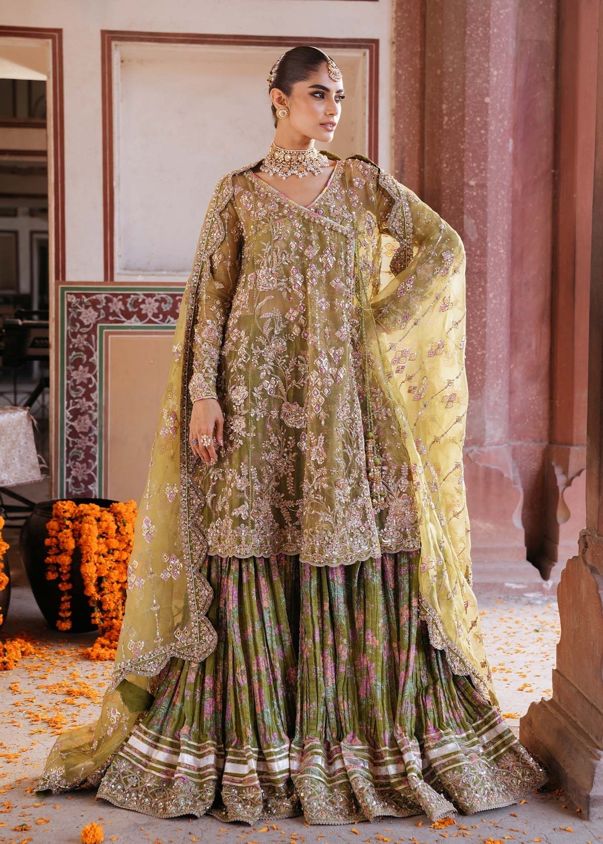 Kanwal Malik Amal Style — Mairaz Olive Green Sharara