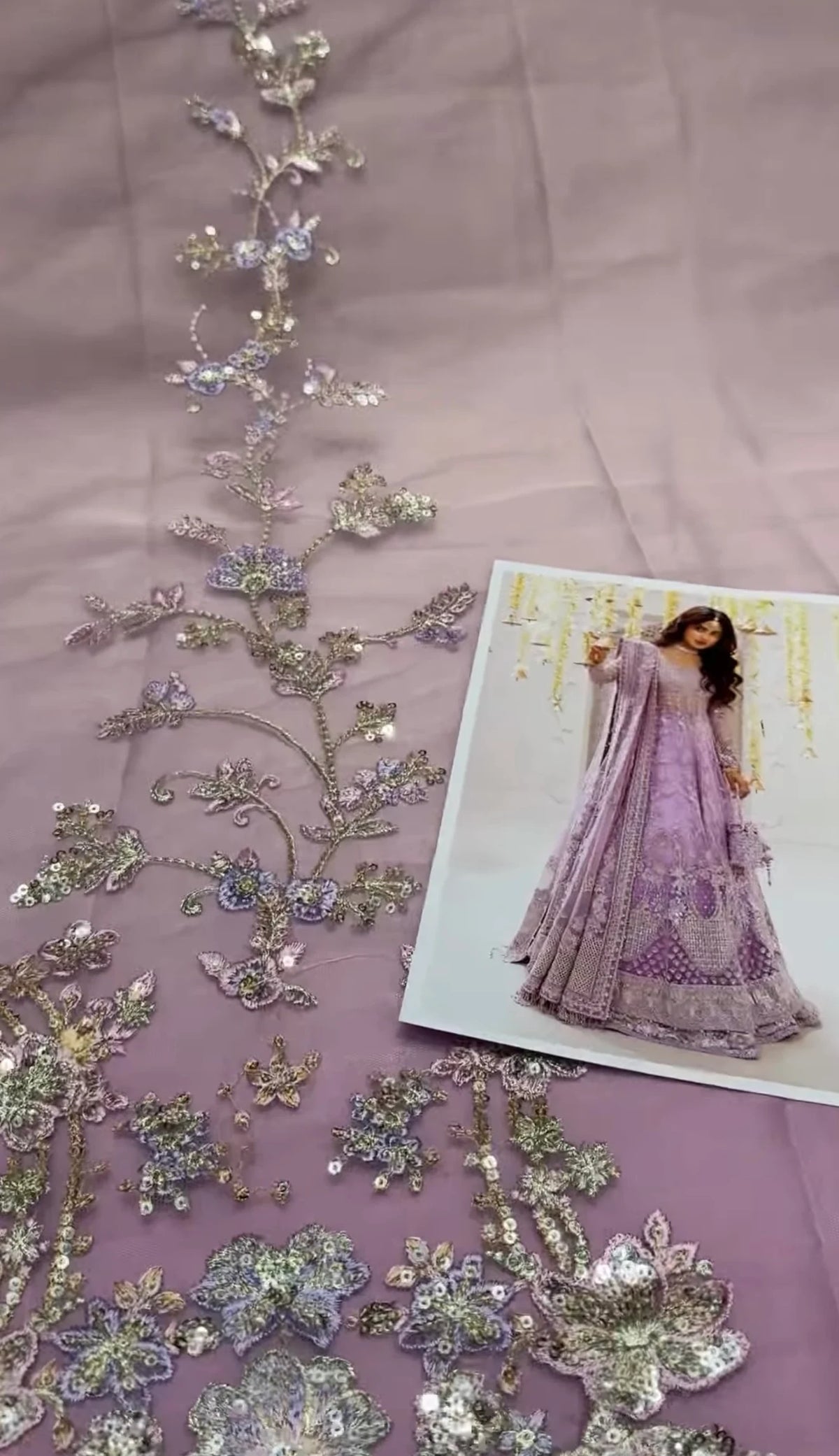 Faiza Saqlain – Pinar Style, lilac embroidered fabric with design reference card