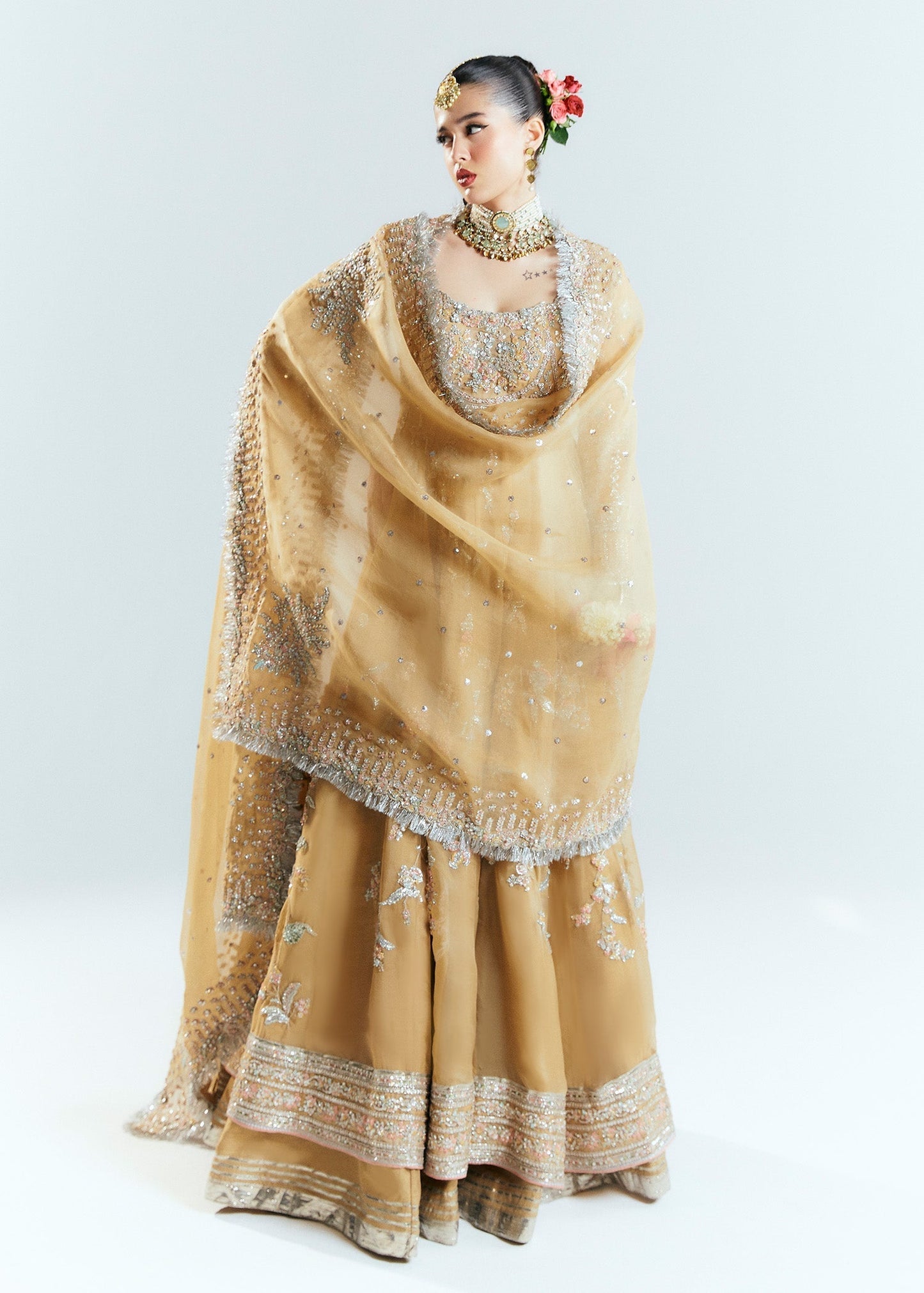Hussain Rehar Aether Style — Mairaz Gold Lehenga