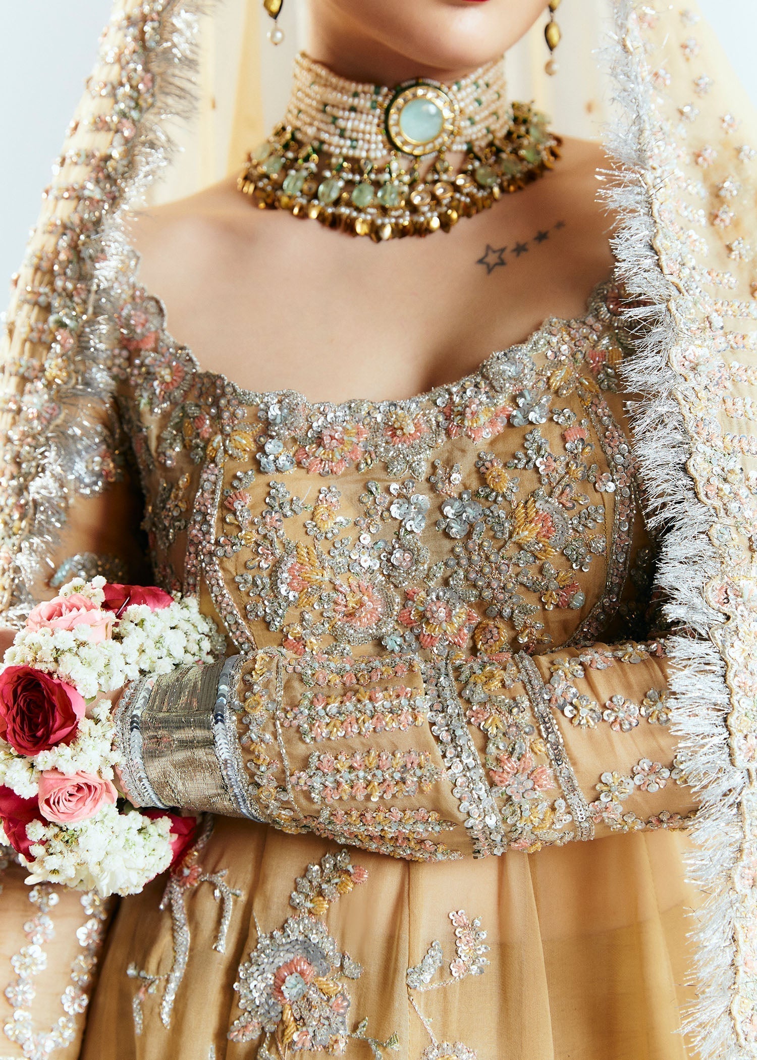 Hussain Rehar Aether Style — Mairaz Gold Lehenga