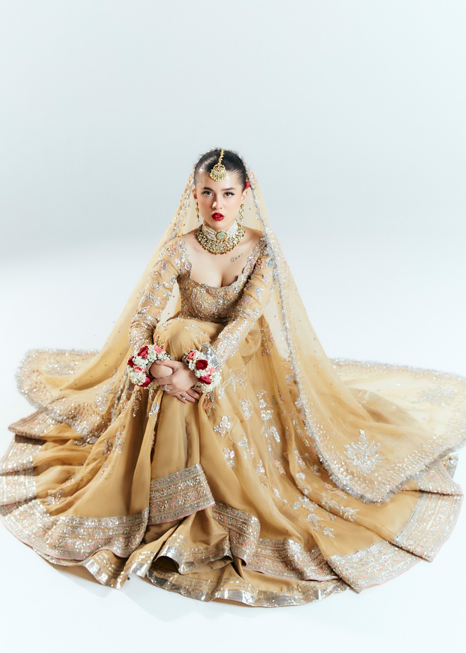 Hussain Rehar Aether Style — Mairaz Gold Lehenga