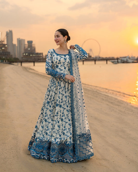 Faiza Saqlain Jehona Style — Mairaz Blue & White Lawn Suit