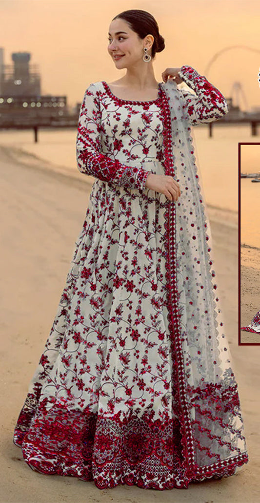 Faiza Saqlain Jehona Style — Mairaz White & Red Lawn Suit
