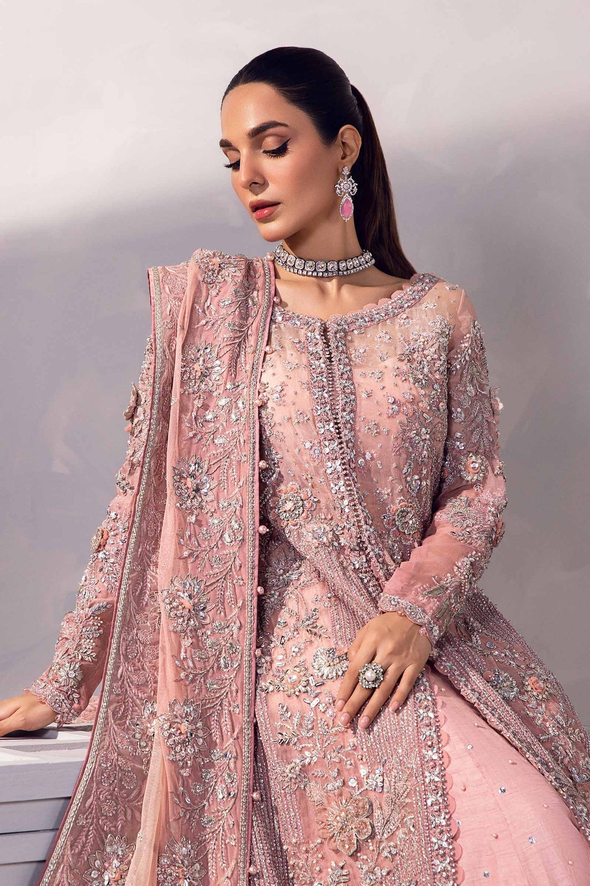 Maria B Resmin blush pink couture outfit detail
