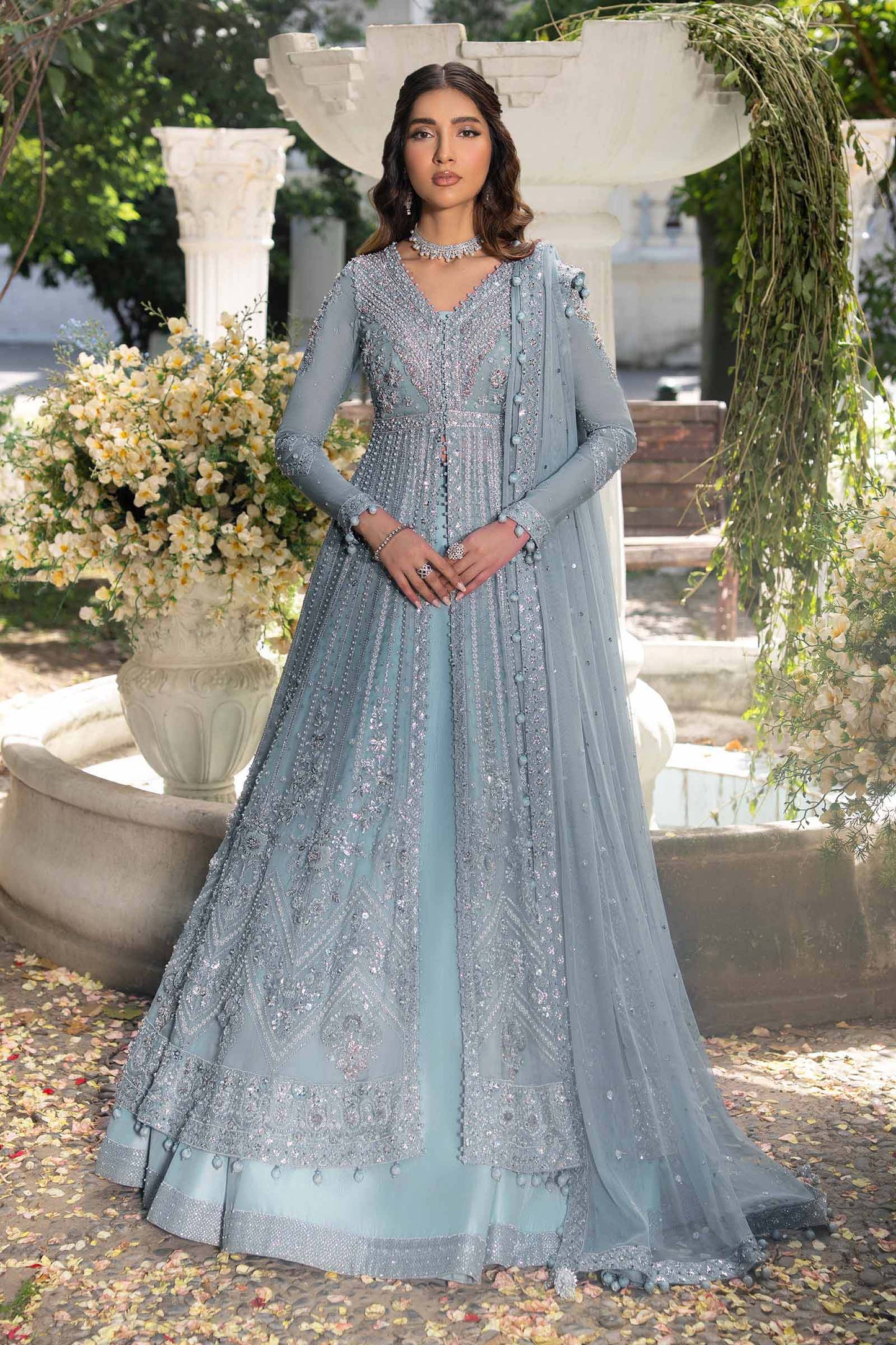 Maria B Amrin style — Mairaz ice blue lehenga reference, view 3 of 5