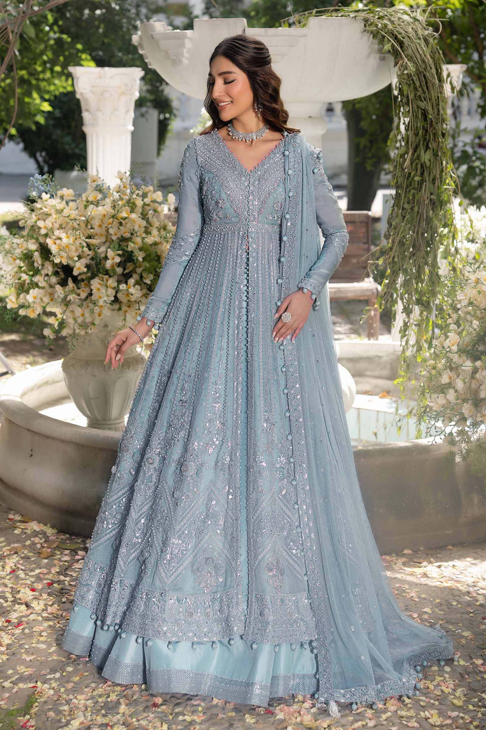 Maria B Amrin style — Mairaz ice blue lehenga reference, view 1 of 5